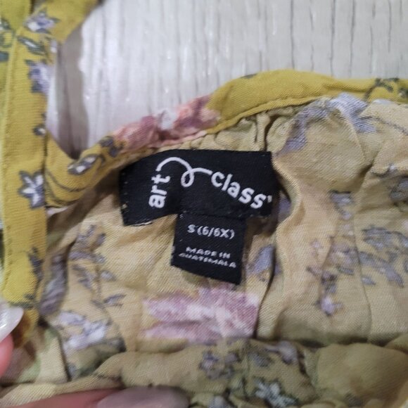 Art class Yellow green Floral Dress With Lace Detail & Ruffled Sleeves kids sz 6 - Picture 3 of 6